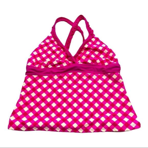 Catalina Fuschia Pink Checkered Crisscross Tankini - Picture 1 of 11